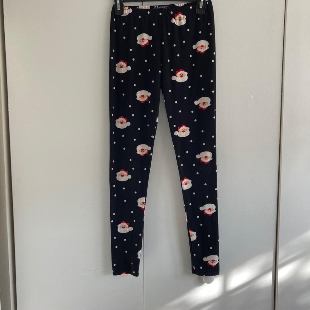 Black Christmas Leggings Santa Polka Dot Holiday
